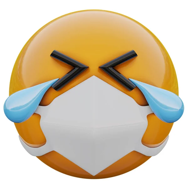 Render Nevetés Sírás Sárga Emoji Arc Orvosi Maszk Véd Coronavirus — Stock Fotó