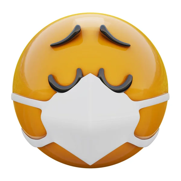 Rendering Del Viso Triste Emoji Giallo Maschera Medica Che Protegge — Foto Stock