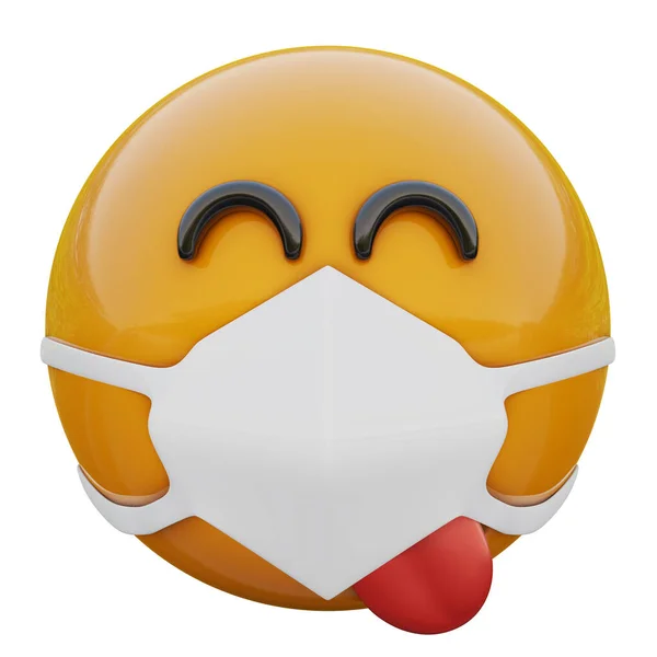 Rendering Faccine Emoji Gialle Sfacciate Giocose Maschera Medica Che Proteggono — Foto Stock