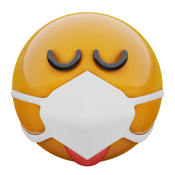 Visage Emoji Jaune Dans Masque Médical Protégeant Contre Coronavirus 2019 — Photo