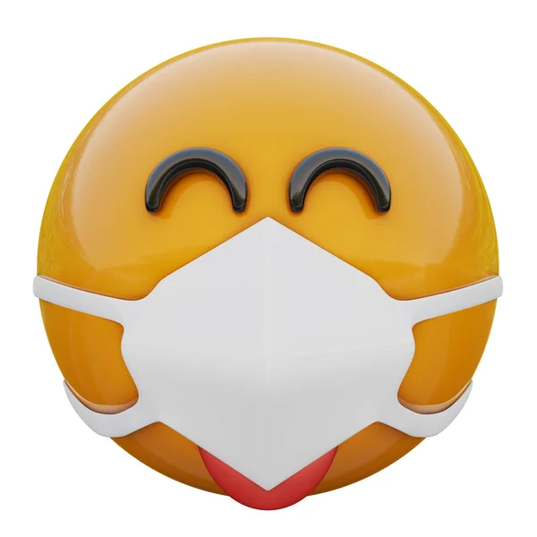 Rendering Faccine Emoji Gialle Sfacciate Giocose Maschera Medica Che Proteggono — Foto Stock