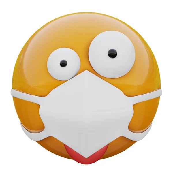 Render Őrült Emoji Arc Orvosi Maszk Véd Coronavirus 2019 Ncov — Stock Fotó