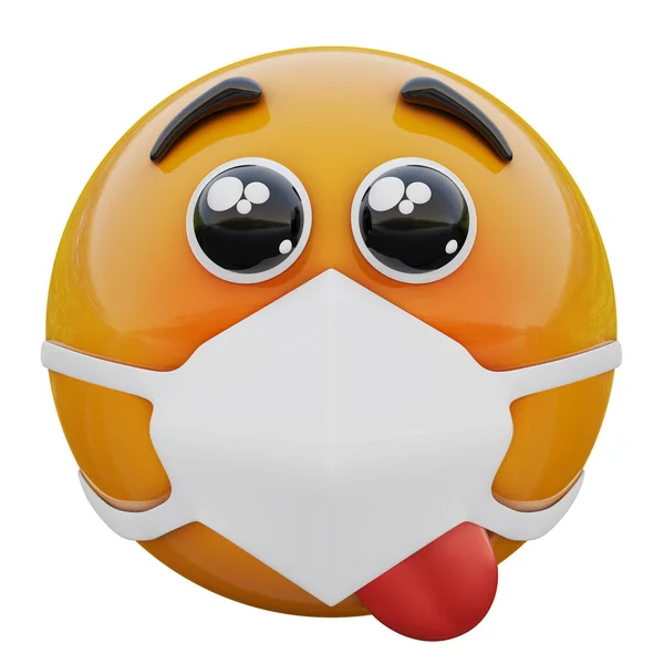 Renderowanie Zainteresowanych Błagających Oczu Emoji Twarzy Masce Medycznej Chroniącej Przed — Zdjęcie stockowe