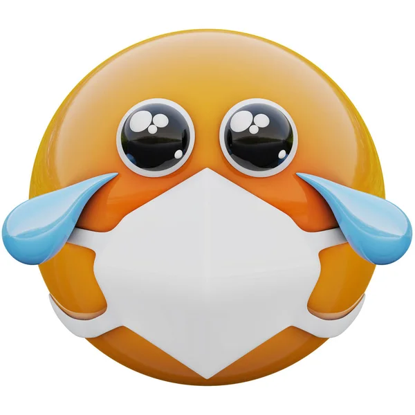 Darstellung Des Bewegten Und Berührten Emoji Gesichts Medizinischer Maske Zum — Stockfoto