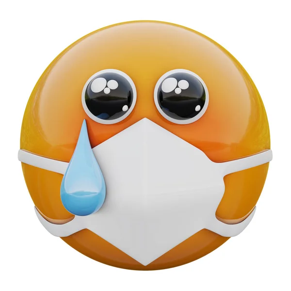 Weergave Van Bedelende Ogen Huilend Geel Emoji Gezicht Medisch Masker — Stockfoto