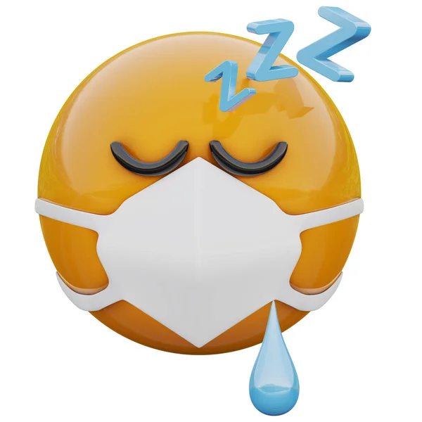 Rendering Emoji Gialle Addormentate Stanche Maschera Medica Che Protegge Dal — Foto Stock