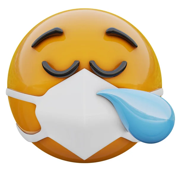 Render Alvó Kemény Sárga Emoji Arc Orvosi Maszk Véd Coronavirus — Stock Fotó