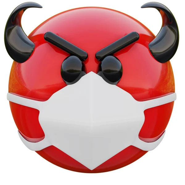 Render Evil Red Emoji Face Horns Medical Mask Protection Coronavirus — Stock Fotó