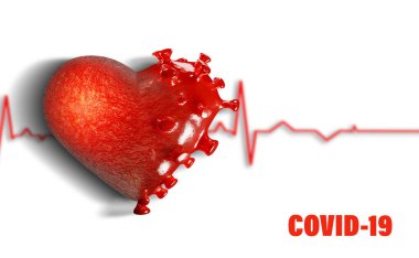 3D render  Concept of cardiogram line of death and healthy - damaged heart by disease called myocarditis or inflammation of the heart muscle caused by Corona virus  Covid-19. Copy space for text, white isolated background. clipart