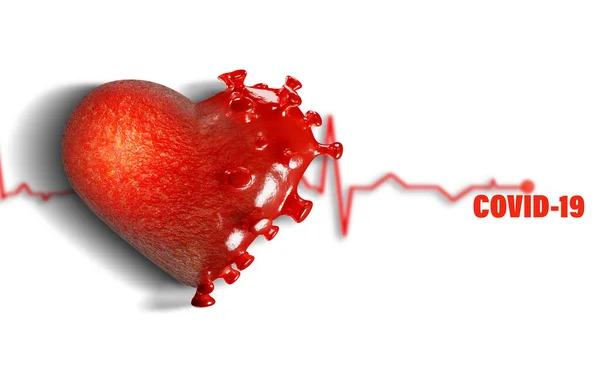 Kardiyogram ölüm çizgisi ve sağlıklı kalp rahatsızlığının miyokardit ya da Corona virüsü Covid-19 'un sebep olduğu kalp kaslarının iltihaplanması sonucu oluşan 3 boyutlu bir kavram. Metin için boşluk kopyala, beyaz izole arkaplan.
