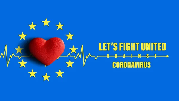 Vykreslování Epidemie Koronaviru Covid Evropské Unii Vlajka Evropské Unie Sloganem Stock Obrázky