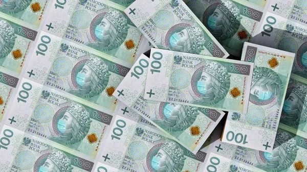 Lengyel 100 Zlotych Coronavirus Pandémia Idején Nyomtatva Lengyel Nemzeti Bank — Stock Fotó