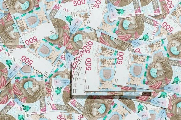 Lengyel 500 Zlotych Nyomtatott Során Coronavirus Pandemic Lengyel Nemzeti Bank — Stock Fotó