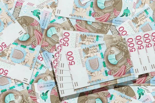 Lengyel 500 Zlotych Nyomtatott Során Coronavirus Pandemic Lengyel Nemzeti Bank — Stock Fotó