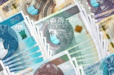 Polonya ekonomisini vuran Coronavirus 'a karşı maskeli tüm Polonya banknotları binlerce şirketin durgunluk ve iflasına yol açtı.. 
