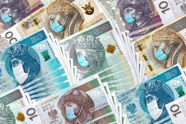 Polonya ekonomisini vuran Coronavirus 'a karşı maskeli tüm Polonya banknotları binlerce şirketin durgunluk ve iflasına yol açtı.. 