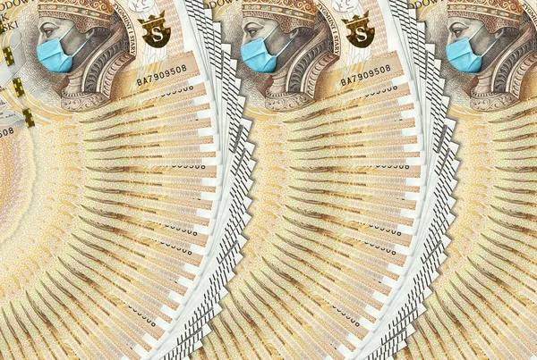 Coronavirus Poland Quarantine Global Recession 200 Polish Zloty Banknote Face — Stock Photo, Image