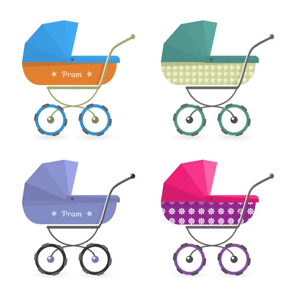 Baby wandelwagen geïsoleerd op een witte achtergrond. Cartoon pram geïllustreerd. — Stockvector