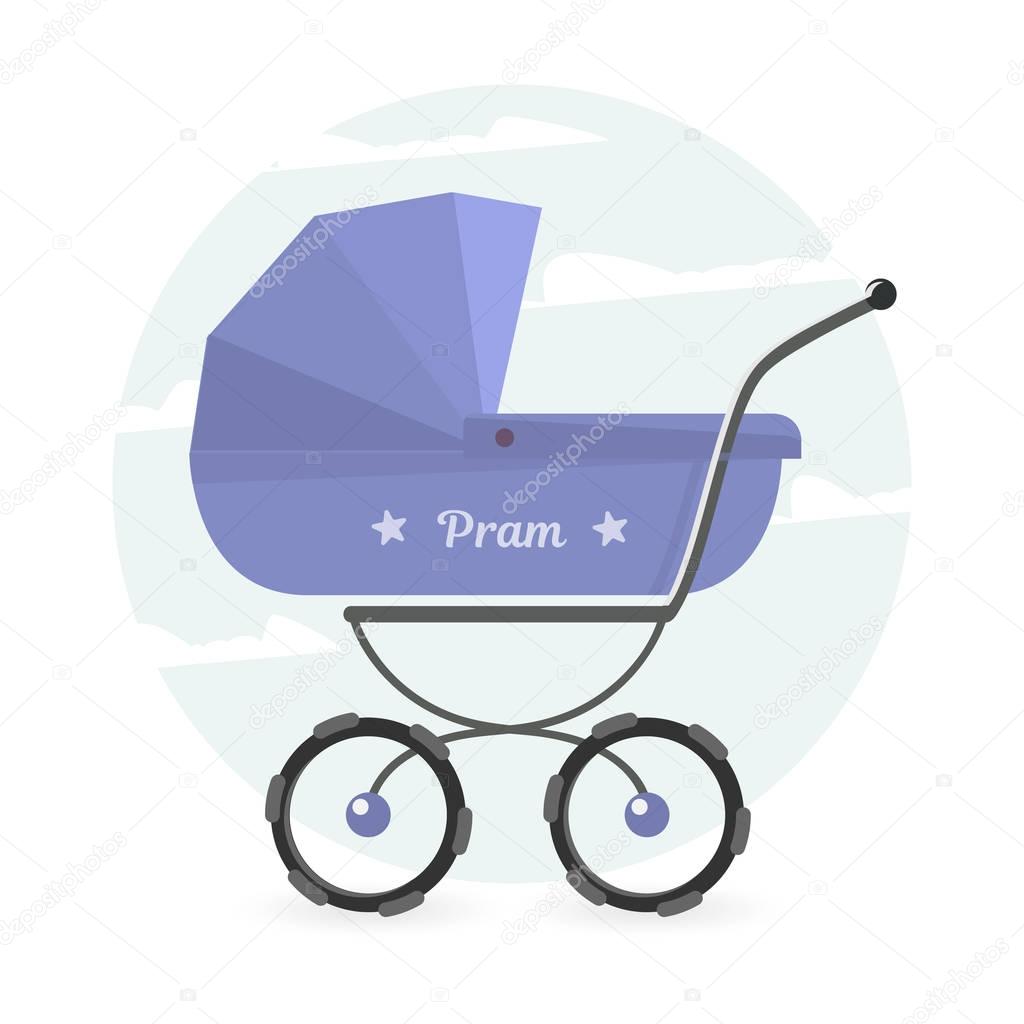 Pram vector illustration. Baby stroller Isolated on white background for graphic design, logo, Web site, social media, user interface, mobile app.