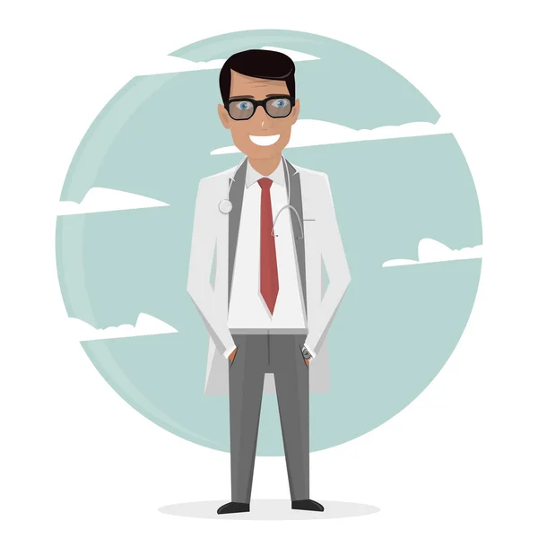 Cartoon doctor in uniform and tie. Character man. — Stock Vector