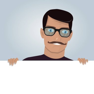 Çizgi film adam ve web sitesi, kullanıcı arabirimi, mobil uygulama için boş kağıt beyaz kopya alanı üst taraftan bakmak.