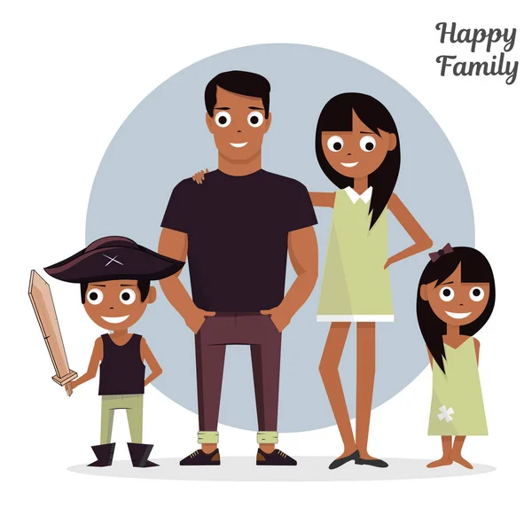 Mamma, papà con una figlia e un figlio. Illustrazione vettoriale, isolato su sfondo bianco famiglia felice . — Vettoriale Stock