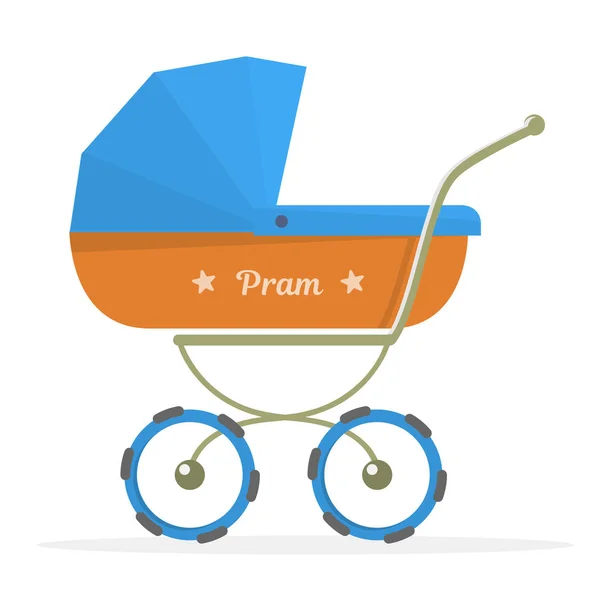 Baby wandelwagen geïsoleerd op een witte achtergrond. Cartoon pram geïllustreerd. — Stockvector