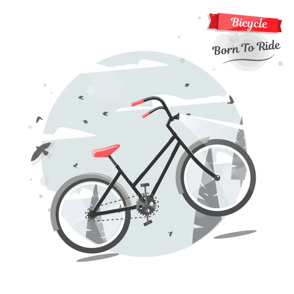 Concepto de ciclismo. Bicicleta en naturaleza. Vector brillante ilustración de la bicicleta. Estilo de moda para el diseño gráfico, logotipo, sitio web, redes sociales, interfaz de usuario, aplicación móvil . — Vector de stock