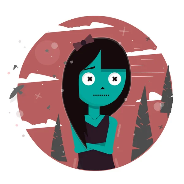 Charakter Mädchen im Wald. wütendes und nachtragendes Kind. Illustration für Märchen und Bücher. — Stockvektor