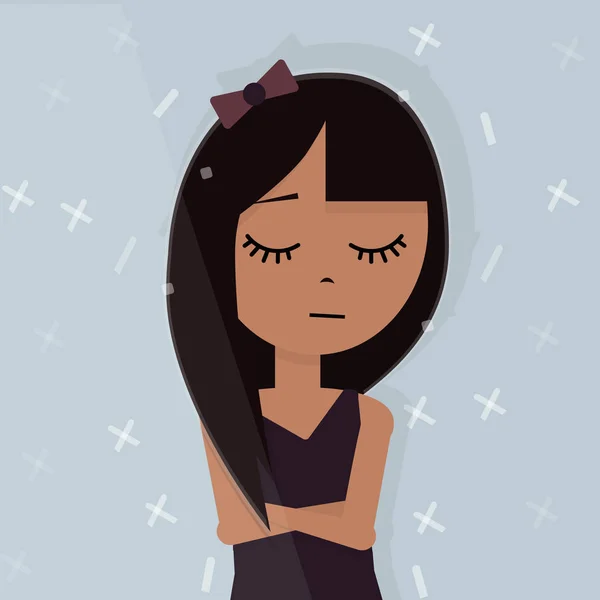 Ragazza avatar cartone animato. La bella bambina con i capelli scuri su sfondo blu. Illustrazione per blog, social network e sito web . — Vettoriale Stock