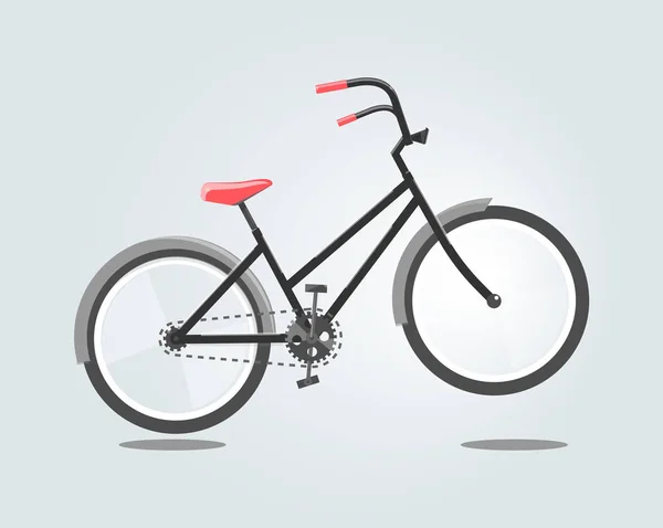 Bicicleta negra con asiento rojo aislado sobre fondo gris. Ilustración vectorial en estilo de dibujos animados . — Vector de stock