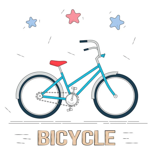 Bicicleta en estilo de dibujos animados. Estilo de moda para el diseño gráfico, sitio web, redes sociales, interfaz de usuario, aplicación móvil . — Vector de stock