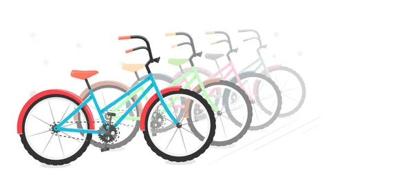Bicicleta en un vector sobre fondo blanco. Gráficos en movimiento y estacionamiento de bicicletas. Área blanca en blanco para texto . — Vector de stock