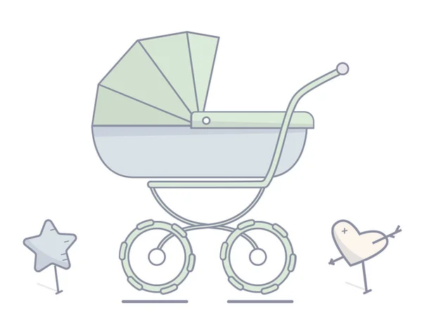 Baby wandelwagen. Vlakke lineaire afbeelding. — Stockvector