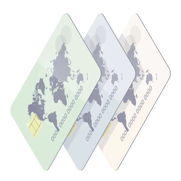 Carte de crédit réaliste avec carte du monde. Paiement sur le site. Symbole financier. Style tendance pour la conception graphique, le site et l'application mobile . — Image vectorielle