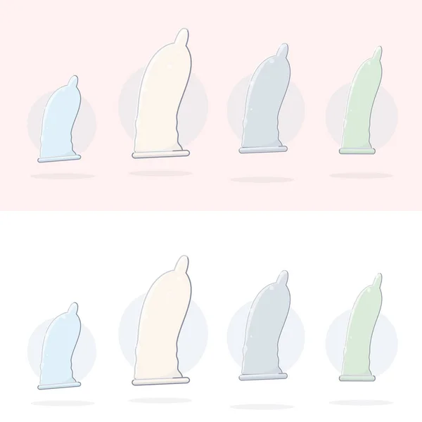 Векторний набір значків презервативів. Мультфільм Векторні ілюстрації . — стоковий вектор
