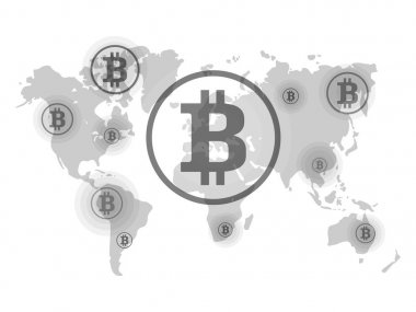 Dünya Haritası üzerinde Bitcoin. Puan bulunuyor.