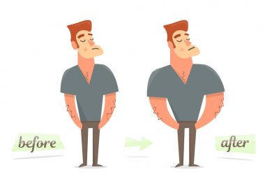 Önce ve sonra kilo kaybı. Kalın ve ince bir adam.