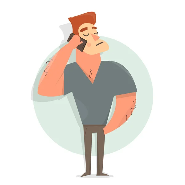 Funny and comic guy talking on the phone. Narcissistic pathetic man. — Stock Vector