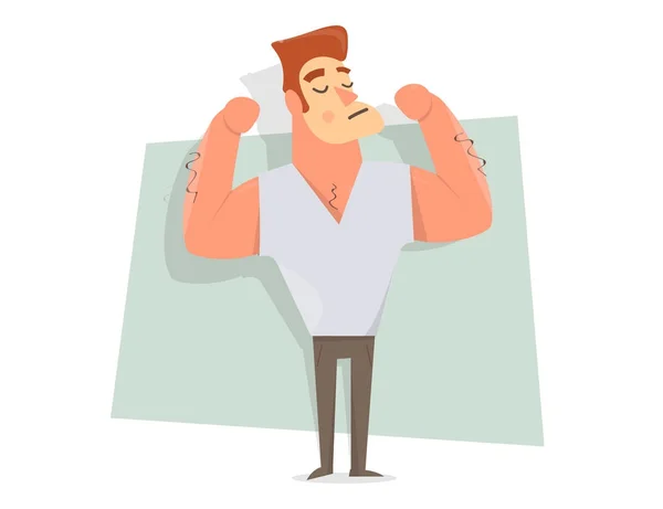 Handsome guy. Man shows large muscles. — Stock Vector