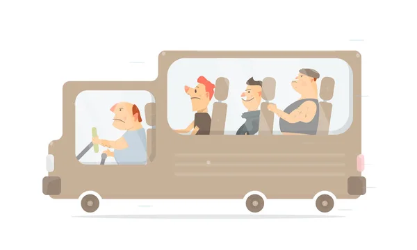 Funny bus. Amusing characters. — Stock Vector