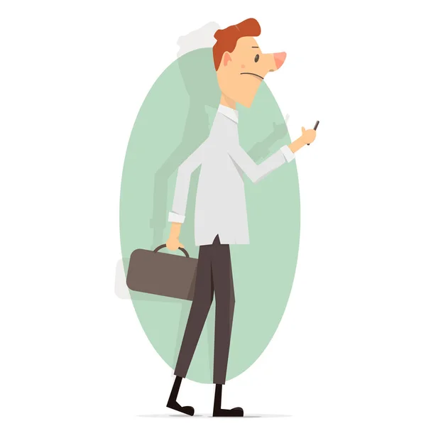Young man with a phone in his hand. Animation style. — Stock Vector