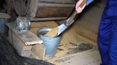 kürek ve kova iş tarım eleme makinesi yakın olan adam. portre