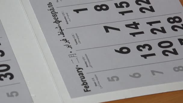 Woman hand with red marker draw a heart shape in the calendar february 14th — Stock Video