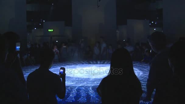 人们伫立凝望的身影在激光 3d 安装在德国馆世博会 2017年 — 图库视频影像
