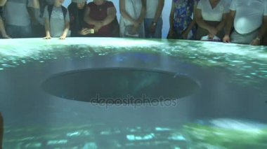 Almanya pavilion etkileyici renkli lazer 3d görselleştirme insanlar bakmak