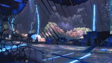 Monaco Pavyonu Expo sergi okyanus yaşam projeksiyonlar sallayarak üzerinde duvar