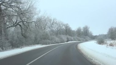 üzerinde sürüş kış sezonu donmuş ağaçlar ve zemin arasındaki yol açtı. 4k