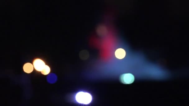 Old mill illuminated laser light at evening show city park. 4K — Stock Video