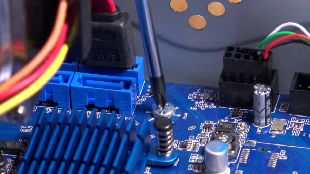 Computer repair of internal parts. Modern macro technology. 4K — Stock Video